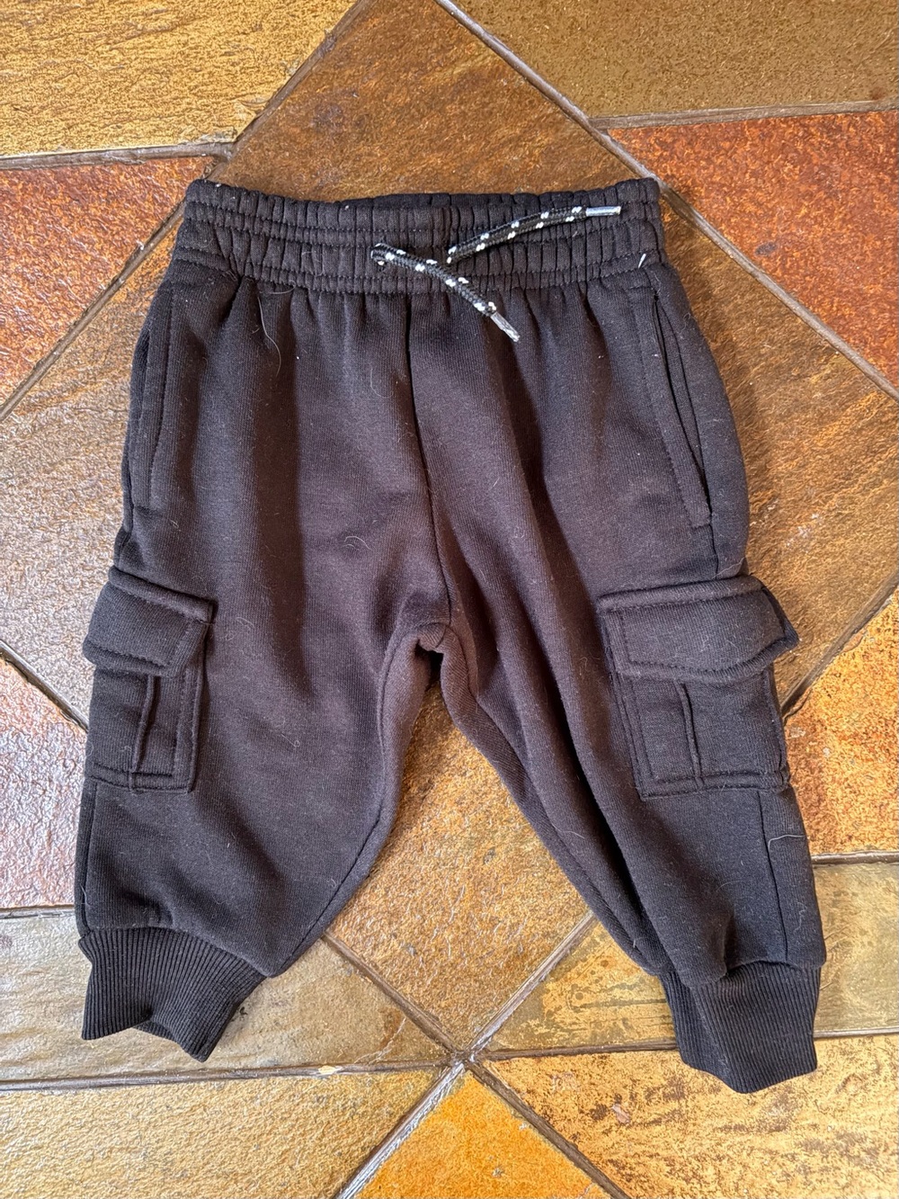 Unbranded Kids Black Cargo Joggers with Drawstring Waist